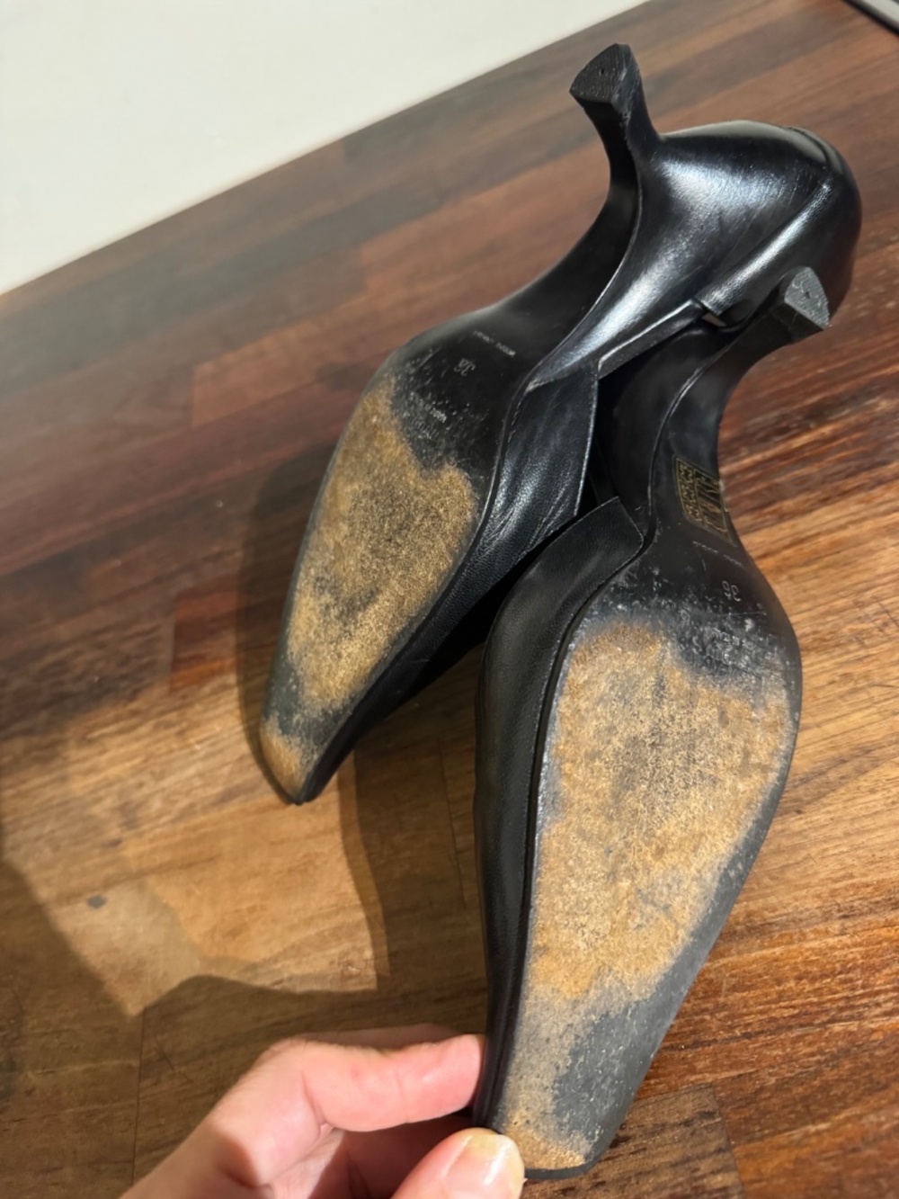 Vintage Miu Miu Black Leather Square Toe Kitten Heels Size 36 - Picture 13 of 13